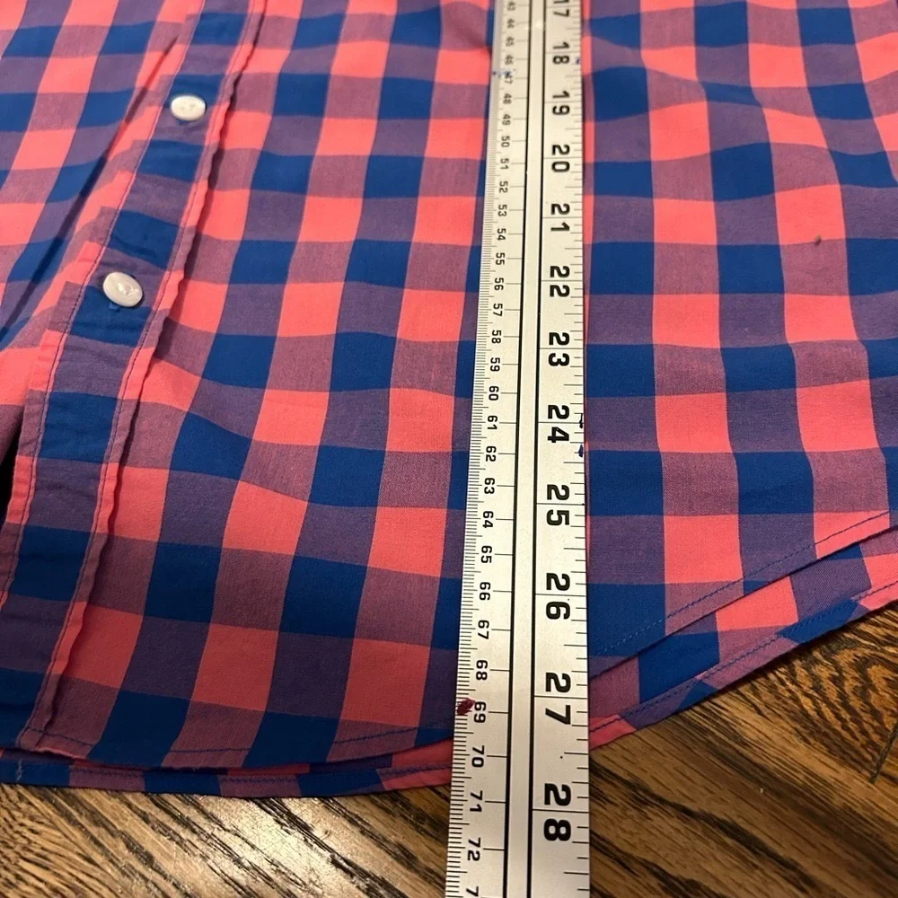 J. Crew Men’s Slim Fit Full Button Collared Dress Shirt  Large Pink Blue Plaid